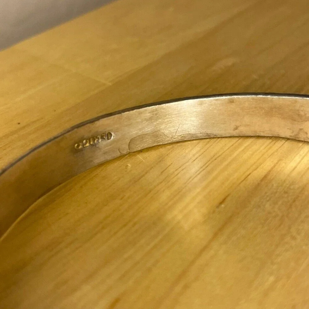 Greek Key Meander Sterling Bangle Bracelet Signed Mexico - Picture 4 of 9